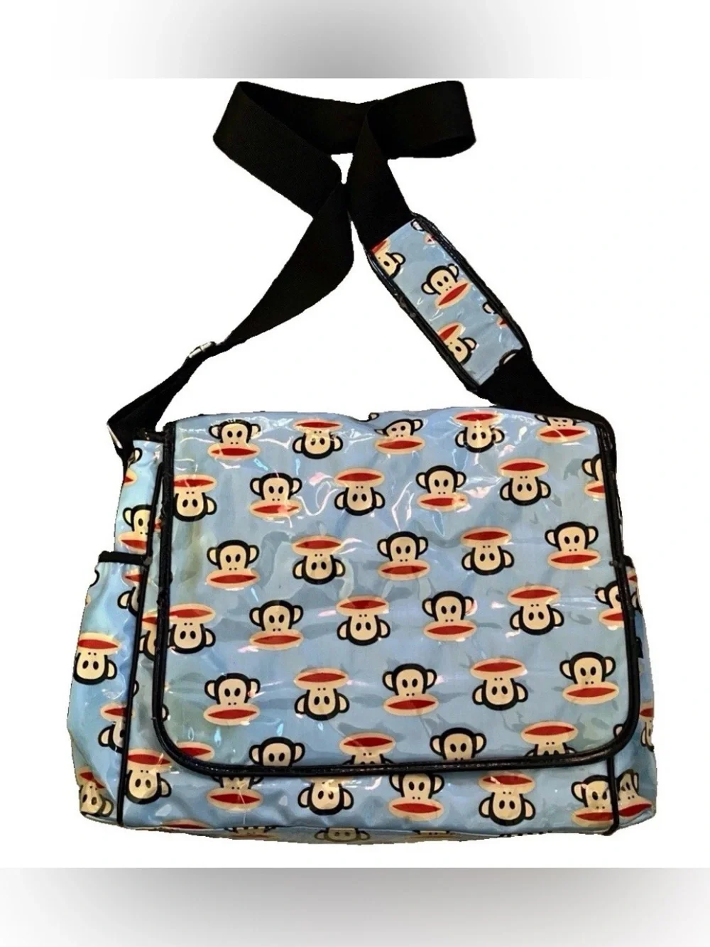 Hard to find Paul Frank Light Blue Monkey Print baby diaper Bag with changing pa